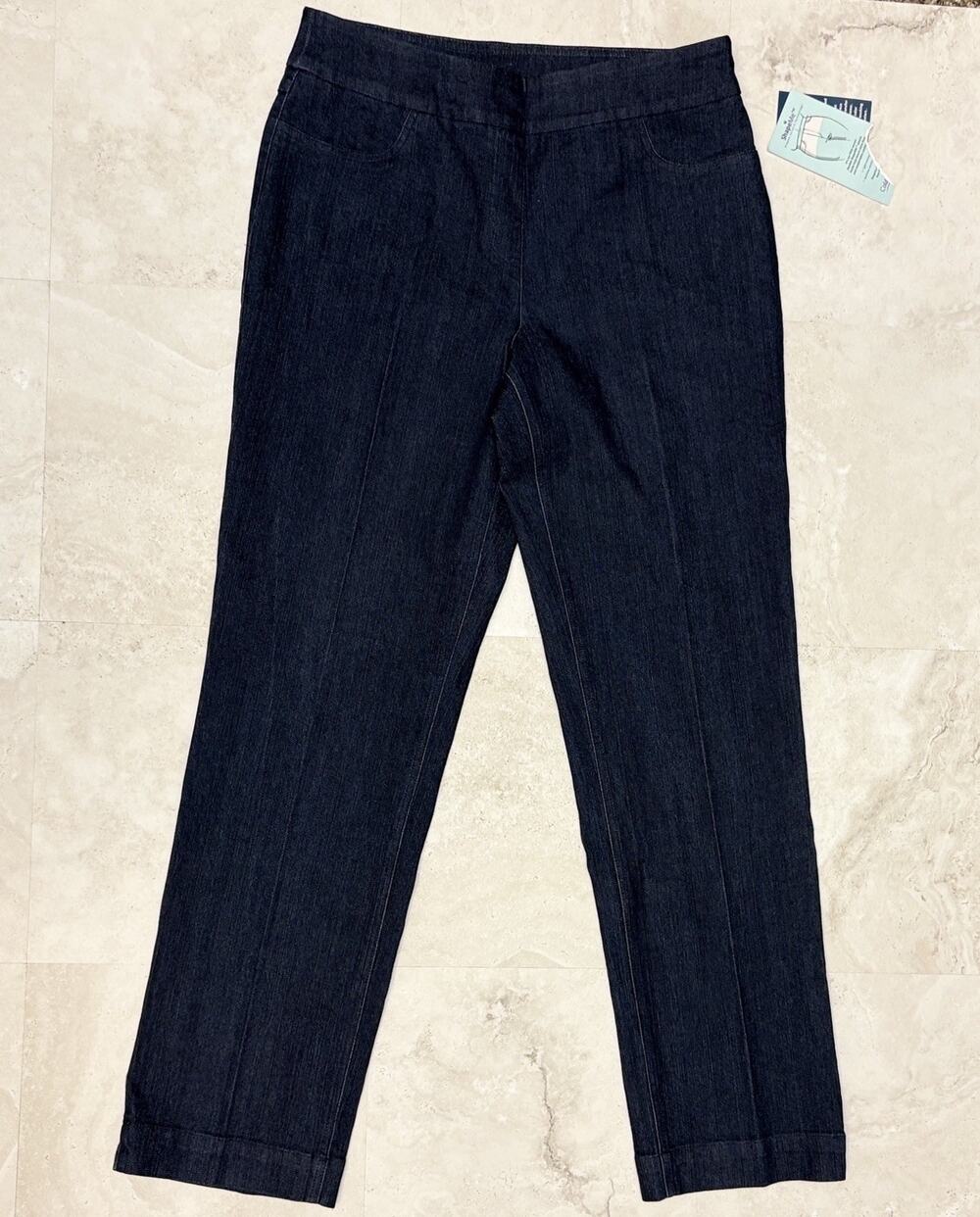 Coldwater Creek Jeans Shape Me Pleated High Rise Pull On Dark Indigo Pant NWT 12